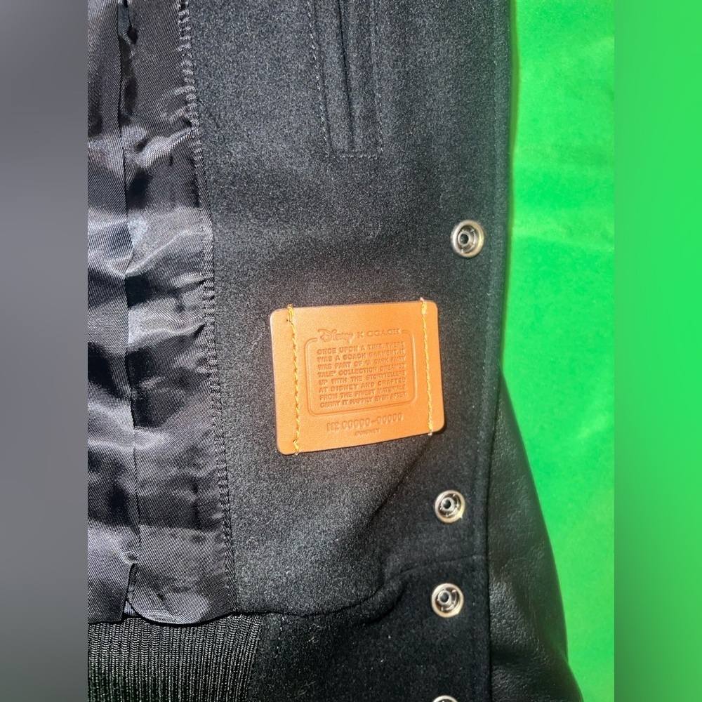 NWT Disney x Coach 10% Leather Black Varsity Jacket size 8 - Picture 13 of 17